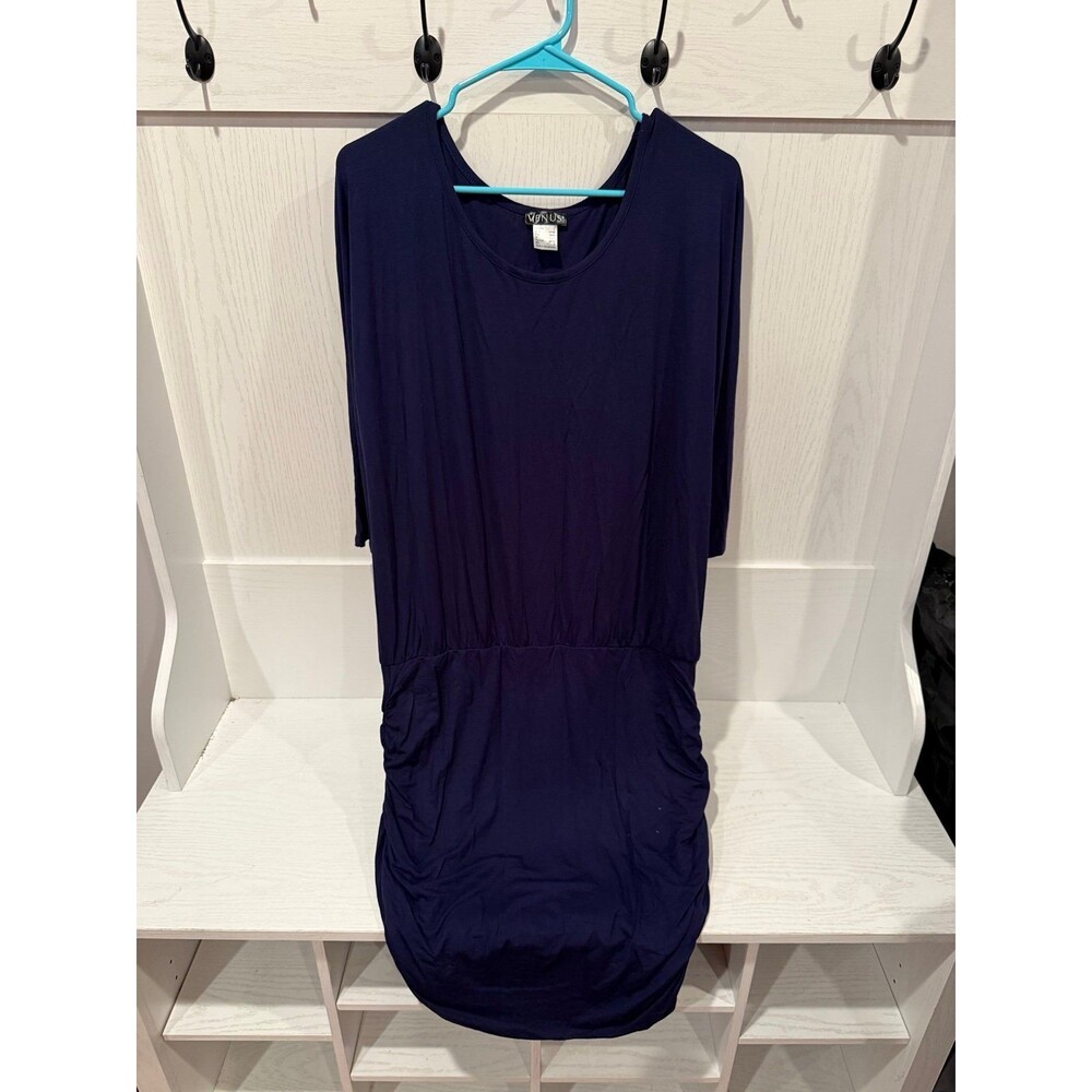 Venus navy blue drop waist ruched midi dress size large